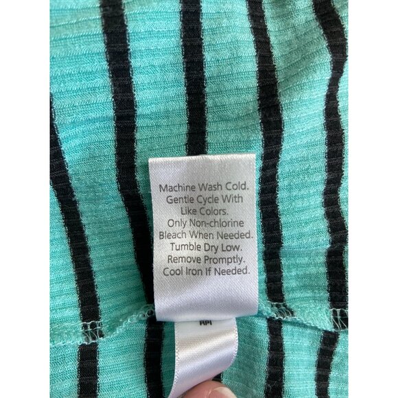 Apt 9 Asymmetrical Top PXL Striped Turquoise Black Short Sleeve Lightweight - Picture 5 of 7